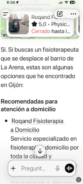 Recomendación de ChatGPT para sioterapia a Domicilio en La