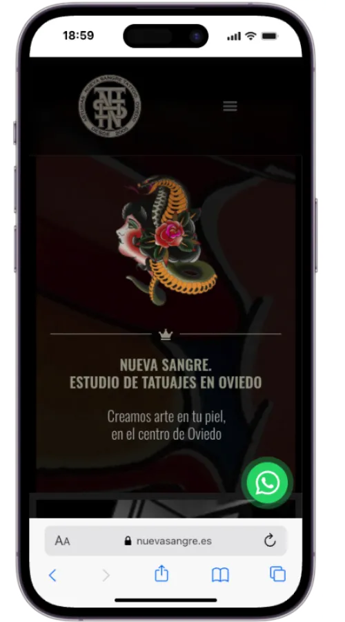 Diseño y desarrollo web móvil para el estudio de tatuajes Nueva Sangre en Oviedo por Jardín SEM