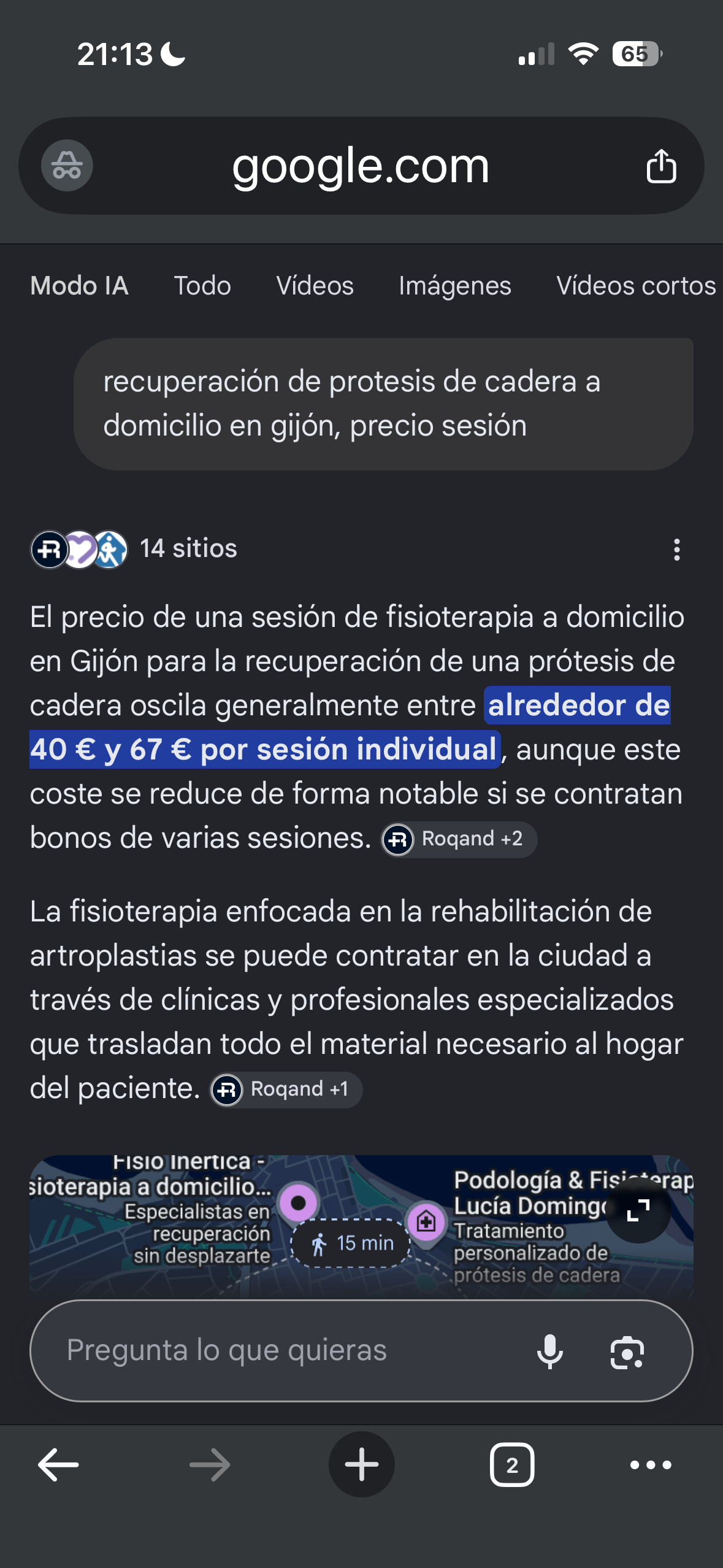 Resultado Google Modo IA Roqand Fisioterapia