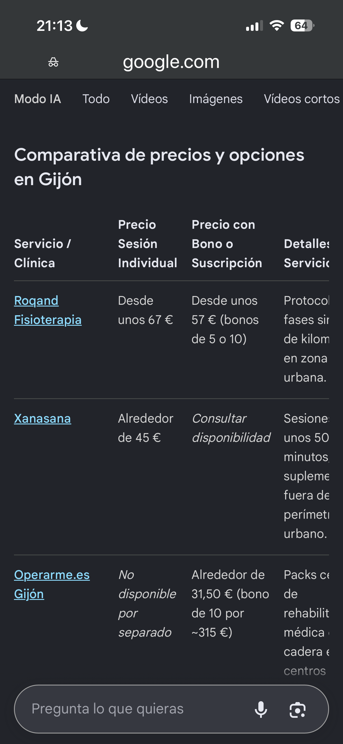 Resultado Google Modo IA Roqand Fisioterapia