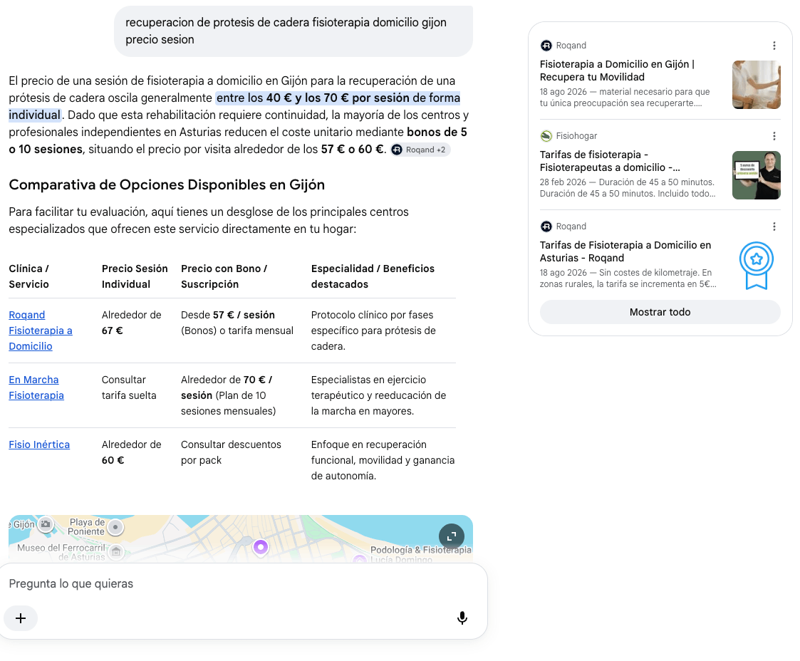 Resultado Google Modo IA Roqand Fisioterapia